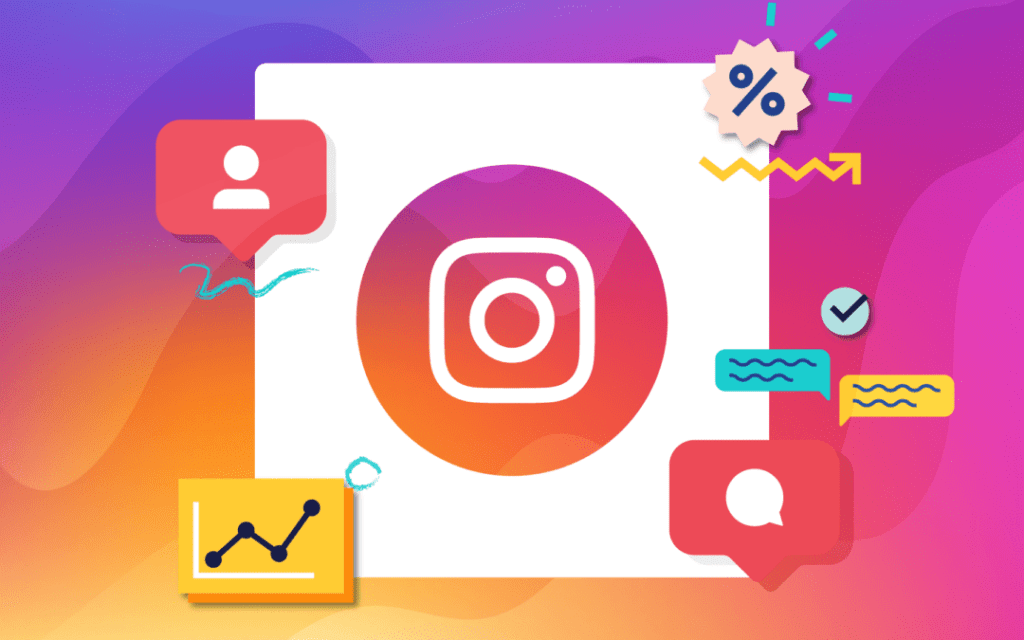 Logos de instagram con estadísticas haciendo referencia al community manager en instagram